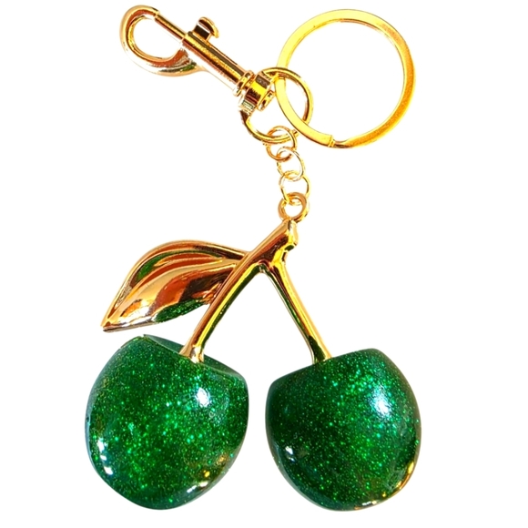 Sprout Green Glitter Fashion Large Cherries Charm - Picture 2 of 2